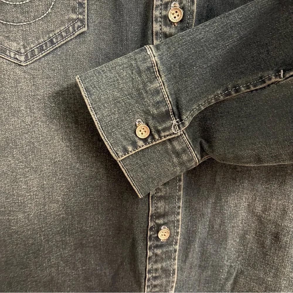 True Religion Georgia Denim Glitter button Shirt Cozy Fireside Wash Large - Picture 5 of 10